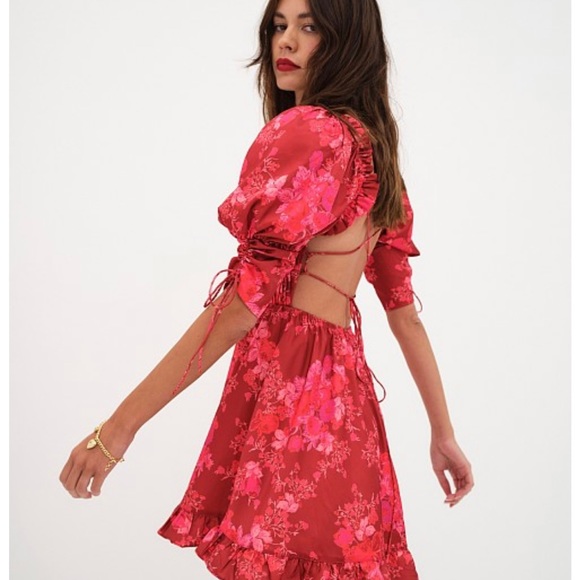 For Love & Lemons Alia Mini Red Floral Dress Size S Small - Picture 3 of 3